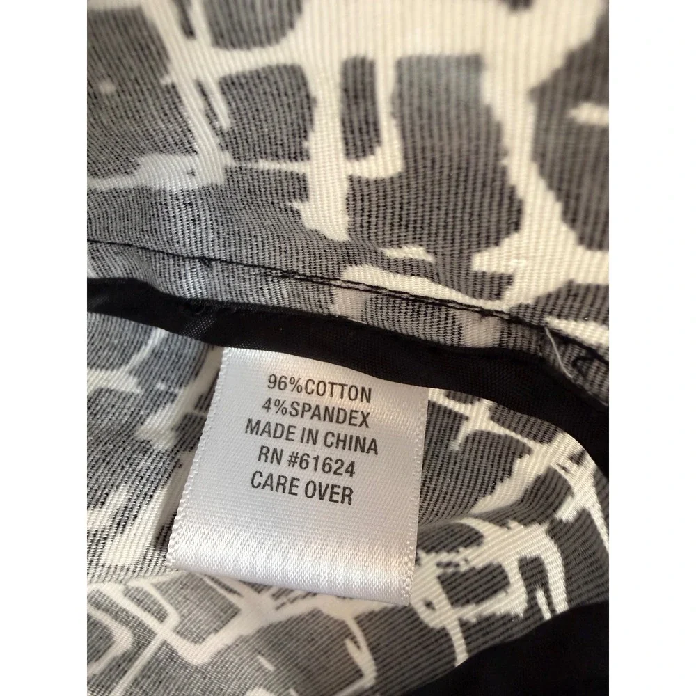 Laura Ashley Womens Black White Geometric‎ Print Button Front Jacket Blazer Sz L